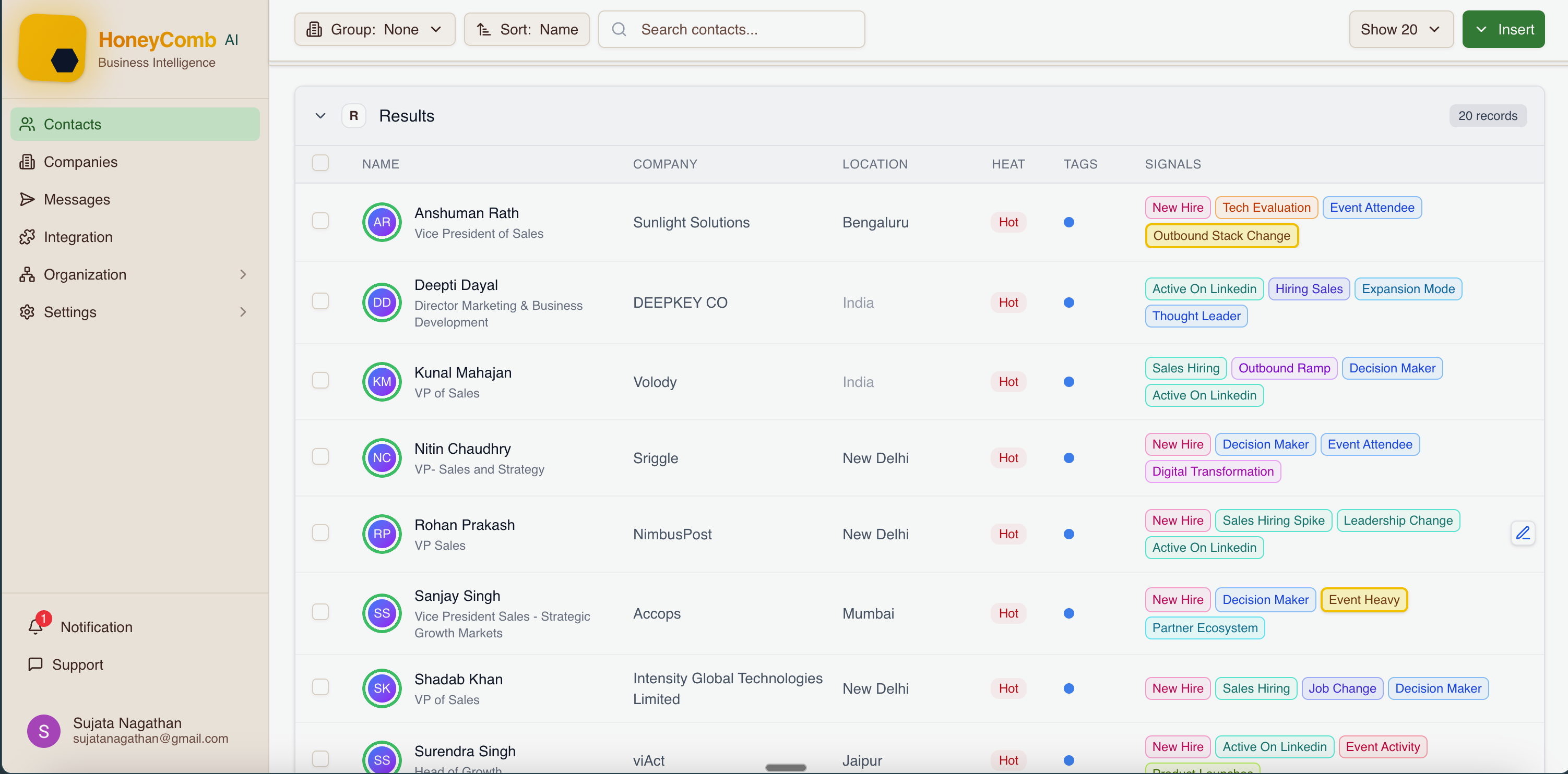Dashboard: Signals, Social Intelligence, Custom Signals